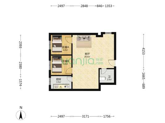 广杰龙湖金座 2室1厅1卫 71平方