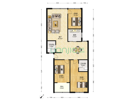 滨江中路 3室1厅2卫 140平方