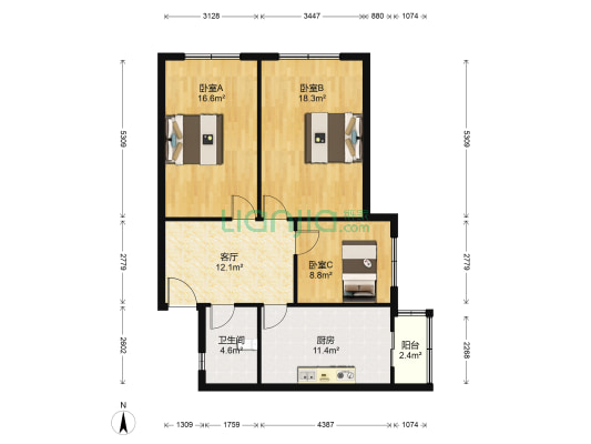 利德公寓 3室1厅1卫 91平方