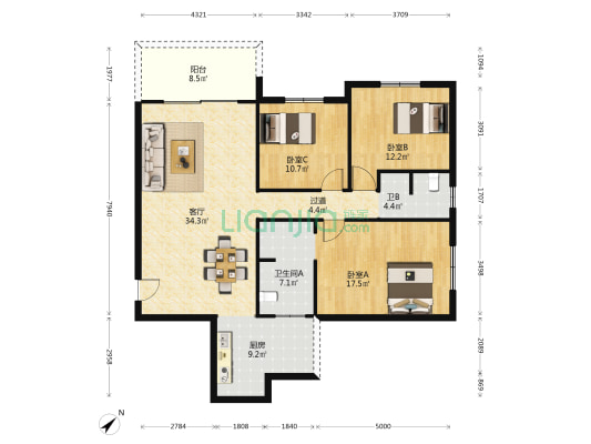 鑫阳大厦 3室1厅2卫 129平方