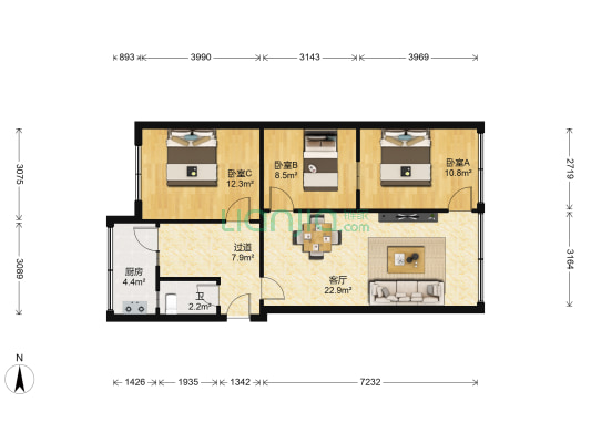 健康路28号 3室1厅1卫 84平方