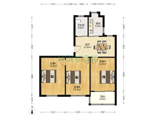 朱家园（跃龙小区） 3室1厅1卫 95平方