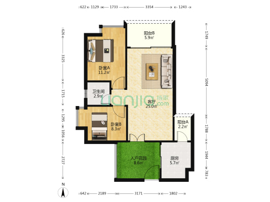 鸿益华府 2室1厅1卫 83平方