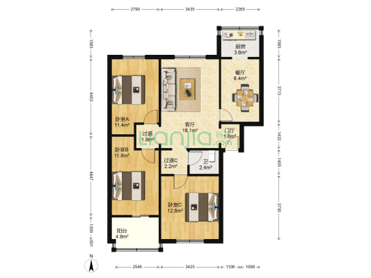 龙泉西里 3室2厅1卫 94平方