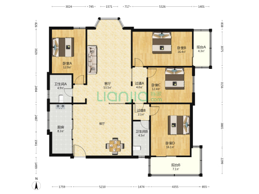 开泰大厦 4室1厅2卫 198平方