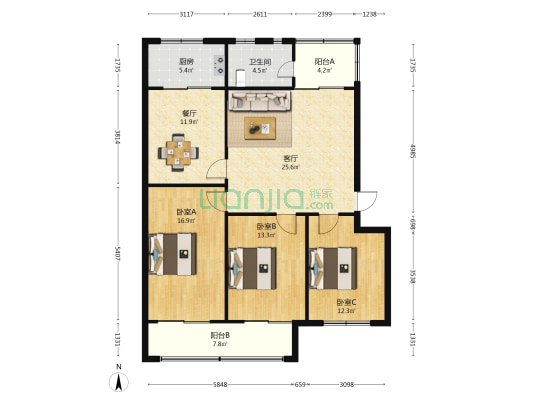 天河小区工商银行家属院 3室2厅1卫 102平方