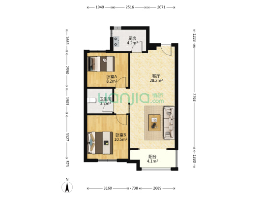 华融蓝海洋望海 2室1厅1卫 86平方