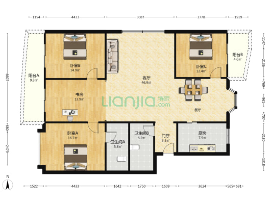东辉花园 4室1厅2卫 157平方