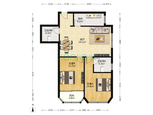 振颖苑 2室1厅2卫 99平方