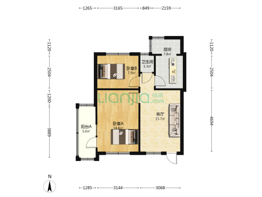 滏河大街49号楼 2室1厅1卫 57平方