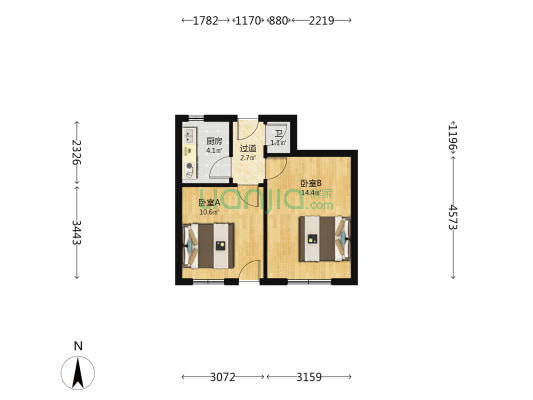 花园路100号 2室0厅1卫 75平方