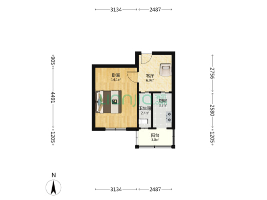 汝河路3号 1室1厅1卫 37平方