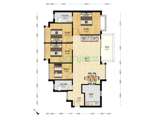 碧桂园樾府 4室1厅2卫 119平方