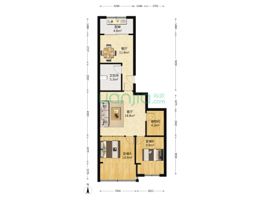 金领公寓 2室2厅1卫 86平方
