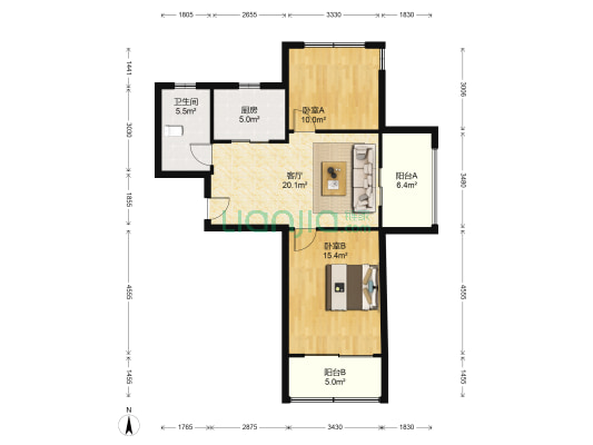 美满锦园 2室1厅1卫 76平方