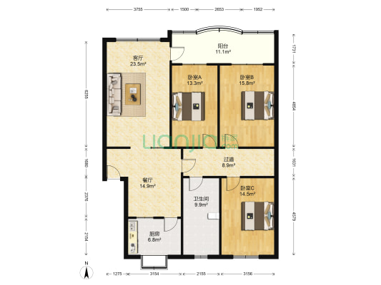 凤凰路37号 3室2厅1卫 145平方