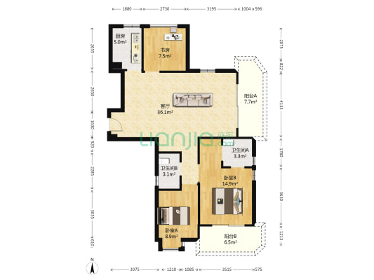 甲里家园一组团 3室1厅2卫 127平方