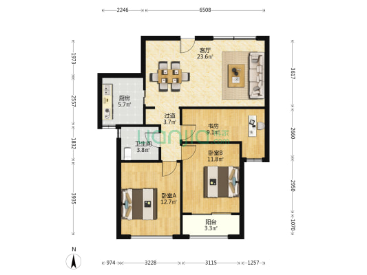 山水诚庐 3室1厅1卫 68平方
