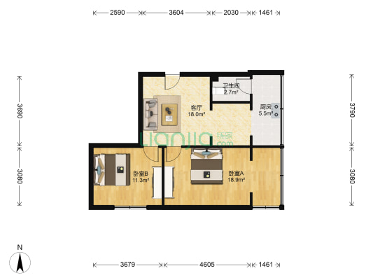 大庆路66号 2室1厅1卫 64平方