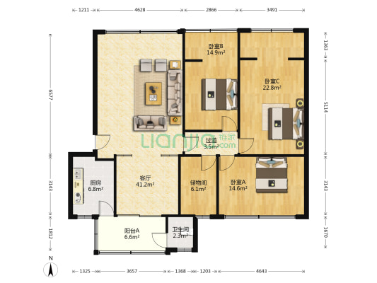 水利局宿舍 3室1厅1卫 128平方