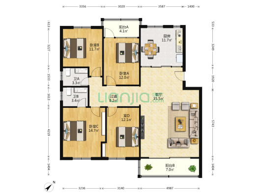 嘉豪园 4室1厅2卫 138平方