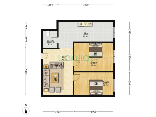 龙江大厦 2室1厅1卫 114平方