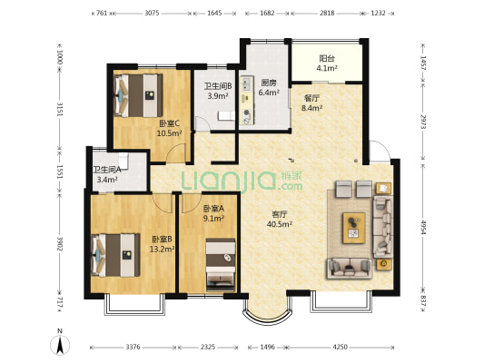 银苑小区 3室2厅2卫 119平方