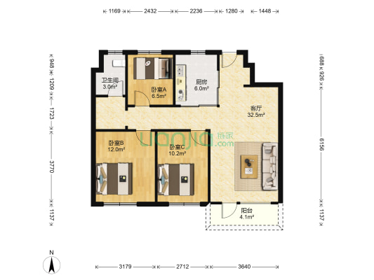 信达万科城 3室1厅1卫 95平方