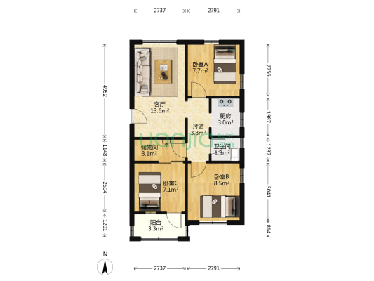 明心路 3室1厅1卫 69平方
