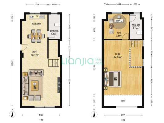 东鹏创富商业广场 2室1厅2卫 85平方