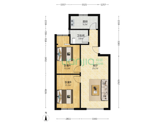皇经苑 2室1厅1卫 69平方
