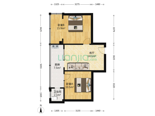 宝山南路35号 2室1厅1卫 53平方