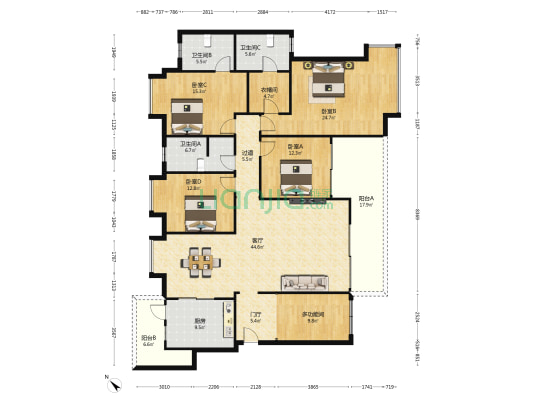 中央公馆 5室1厅3卫 182平方