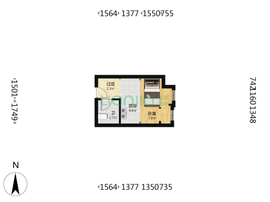 宏祥22号铂寓 1室0厅1卫 31平方