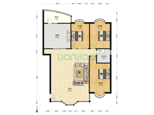 泰安楼(火炬) 3室1厅1卫 152平方