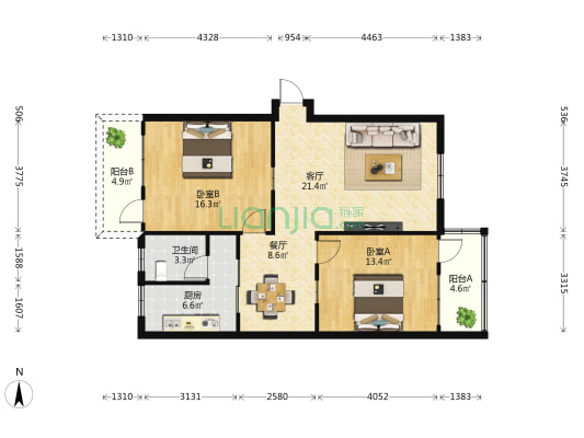 金和苑 2室2厅1卫 93平方