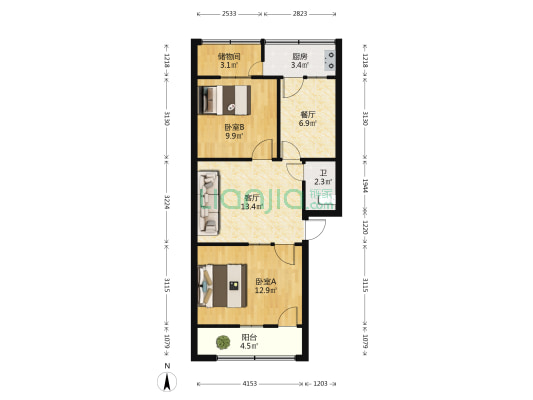 物资局家属院(建安区) 2室2厅1卫 66平方