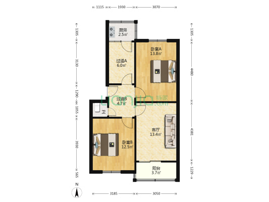 磷肥厂家属院 2室1厅1卫 72平方