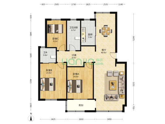 悦兰苑 3室1厅2卫 134平方