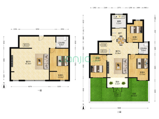 御景新城 4室2厅2卫 105平方