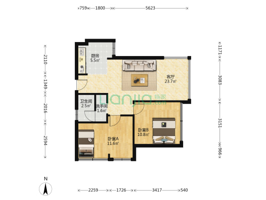 亿廷华府 2室1厅2卫 71平方