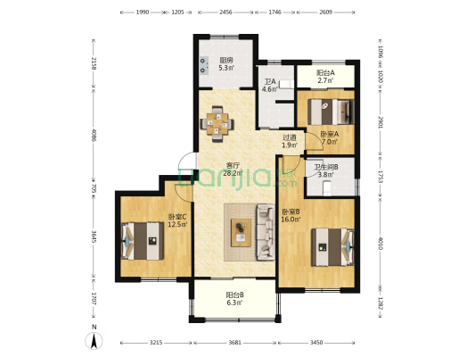 苏珹名府 3室1厅2卫 120平方