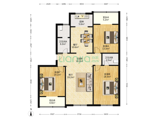 雷捷小区 3室2厅2卫 139平方