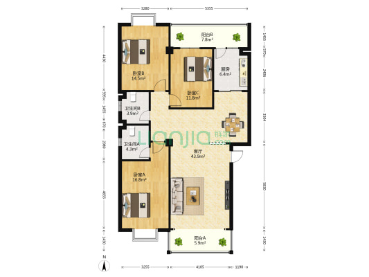 富源佳园 3室1厅2卫 128平方