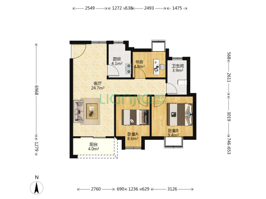 晋源水岸花苑 3室1厅1卫 91平方