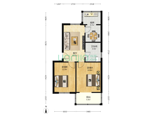 秦川社区29街坊 2室1厅1卫 80平方