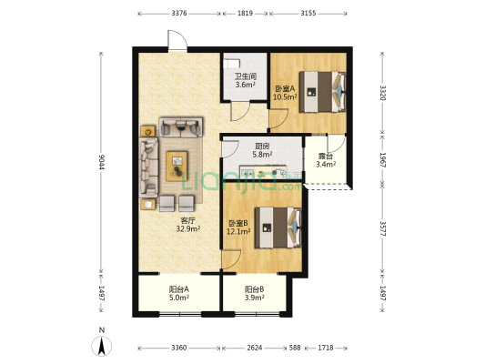 A13号楼小区 2室1厅1卫 101平方