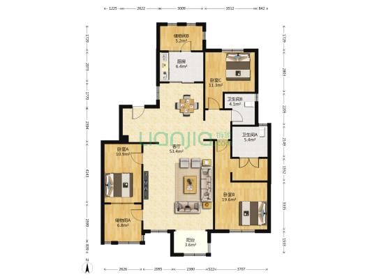 万通生态城新新家园 3室1厅2卫 155平方