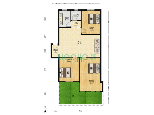 琥珀潭村 3室1厅1卫 103平方