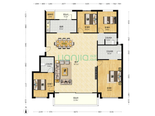 长沙·泷悦长安 4室1厅3卫 182平方